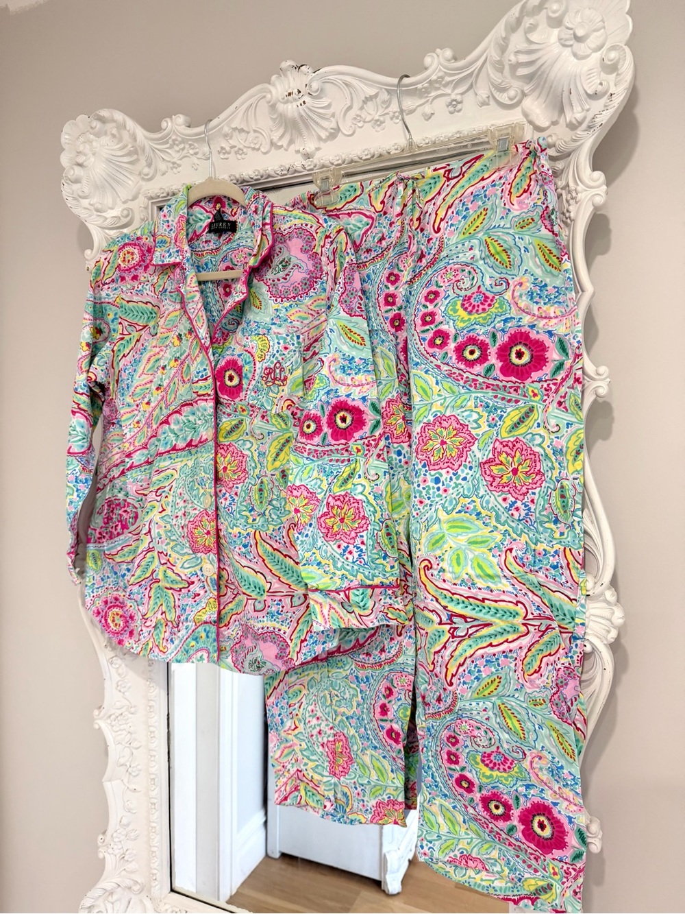 Ralph Lauren Multicolor Floral Paisley Print Pajama Shirt and Pants Matching Set - Picture 2 of 7